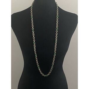 J Crew Green Enamel & Gold-Tone Chain Link Necklace 38"